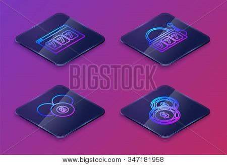 Set Isometric Line Online Slot Machine With Lucky Sevens Jackpot, Billiard Pool Snooker 8 Ball, Slot