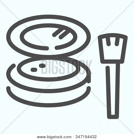 Cosmetic Makeup Powder And Brush Line Icon. Female Powder And Brush Vector Illustration Isolated On 