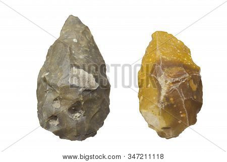Silex Lanceate Bifaces. Stone Tool From Lower Paleolithic Era. Isolated