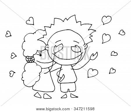 Coloring Book For Kids - Smiling Girl Closed His Eyes With Her Palms. Guess Who? Be My Valentine. Va