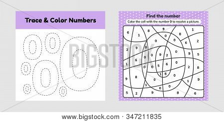 Coloring Book Number For Kids. Worksheet For Preschool, Kindergarten And School Age. Trace Line. Wri