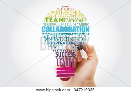 Collaboration Light Bulb Word Cloud Collage, Business Concept Background