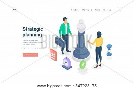 Business Colleagues Discussing Strategy Together. Isometric Vector Illustration