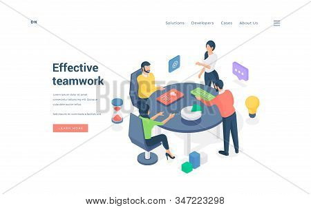 Business Team Working With Data Effectively. Isometric Vector Illustration