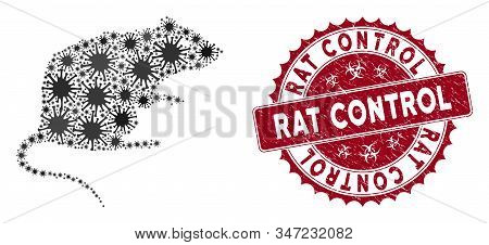 Coronavirus Mosaic Rat Icon And Round Grunge Stamp Seal With Rat Control Caption. Mosaic Vector Is F