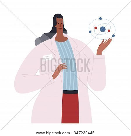 African American Woman Scientist Physicist, Chemist, Biologist Holds In His Hands A Model Of The Str