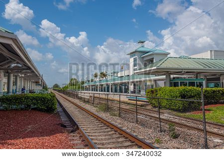 Dania Beach, Florida -july 7: The Dania Beach Train Station Near The Fort Lauderdale Airport On July