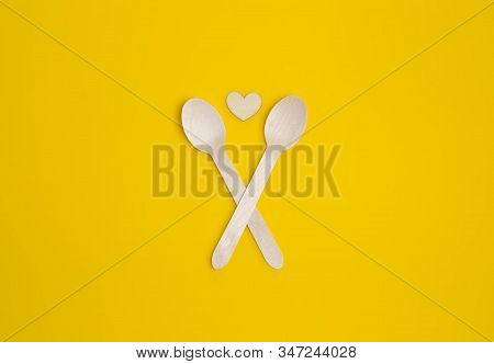 Disposable Tableware From Natural Materials, Wooden Spoon, Eco-friendly. Wooden Spoons Eco Concept O
