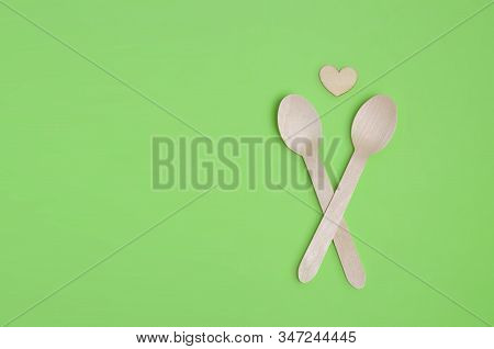 Disposable Tableware From Natural Materials, Wooden Spoon, Eco-friendly. Wooden Spoons Eco Concept O