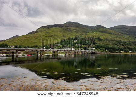 The A87 Road Bridge Above Loch Long In Dornie Town In Scotland Near The Famous Eilean Donan Castle