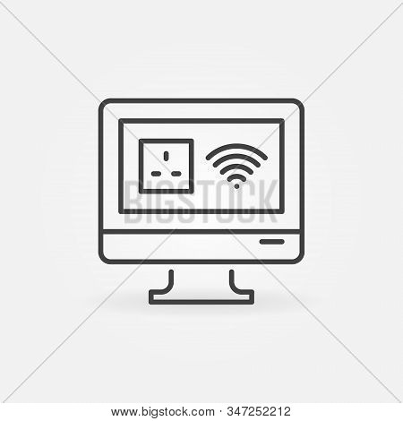 Computer Display With Uk Smart Socket And Wi-fi Signs Vector Outline Icon Or Symbol