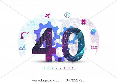 Industry 4.0 Digital Technology Background Futuristic Banner. Virtual Industry 4.0 And Machine Learn