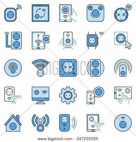 Smart Socket Colored Icons Set - Vector Collection Of European Wi-fi Smart Sockets Signs