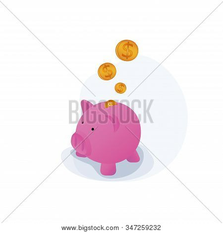 Pig Piggy Bank With Coins Vector Illustration In Flat Style. The Concept Of Saving Or Save Money Or 