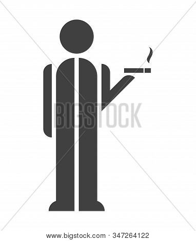 Very Simple Silhouette Of A Standing Smoking Man With Cigarette. Element For Signs, Pictograms Or In
