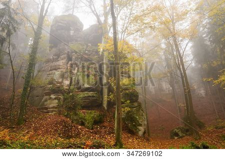 Hruba Skala In Bohemian Paradise In Autumn Fog