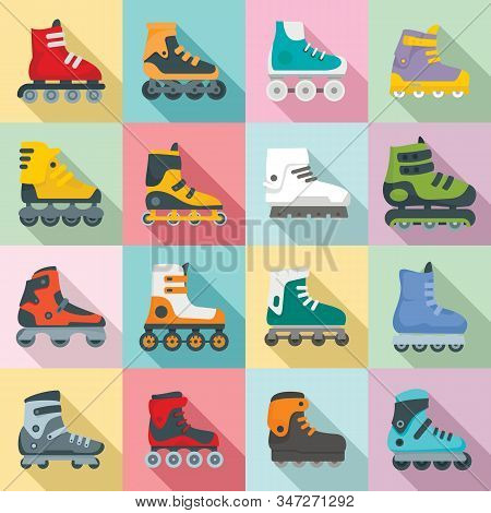 Inline Skates Icons Set. Flat Set Of Inline Skates Vector Icons For Web Design