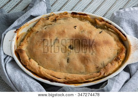 Ready To Eat Stuffed Italian Schiacciata In A Baking Dish, Homemade Bakery Themes, Culinary And Food