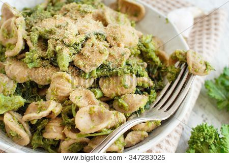 Traditional Apulia Region Pasta Orecchiette With Turnip Greens