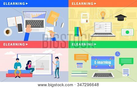 Elearning Banner Set. Flat Illustration Of Elearning Vector Banner Set For Web Design