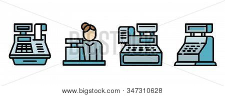 Cashier Icons Set. Outline Set Of Cashier Vector Icons For Web Design Isolated On White Background
