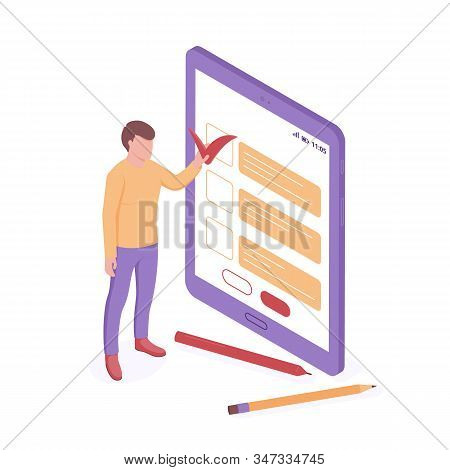 Online Survey And Testing Isometric Vector Illustration.