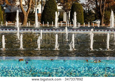 Fountain, Independence Square Fountain In Tashkent, Uzbekistan.