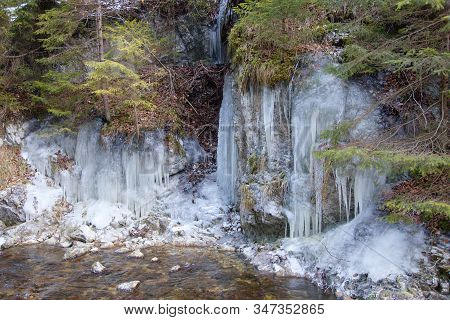 Icefall In White Brook In  Slovak Paradise National Park, Slovakia