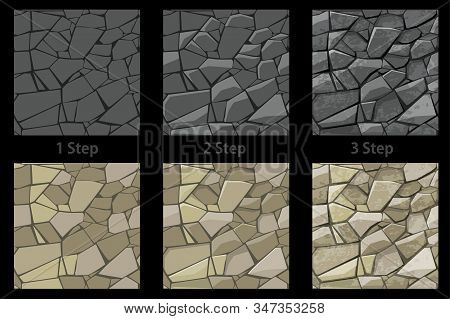 Set Of Seamless Texture Stone Step By Step Drawing.