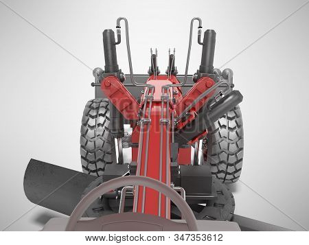 Red Grader To Align The Road View From The Cab 3d Rendering On Gray Background With Shadow