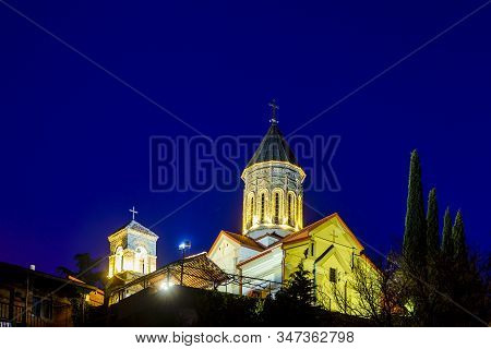 Georgia, Tbilisi The Temple Of All Saints At Sunset On A Winter Evening