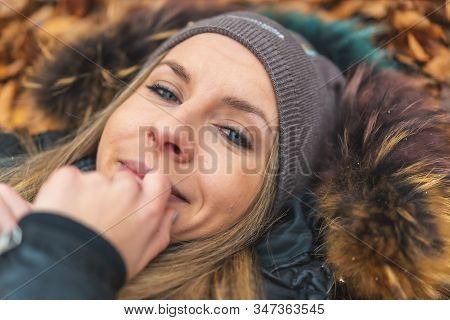 Lifestyle Session, A Young Blonde Girl In The Leaves Of The Otzarreta Forest In The Natural Park Of 
