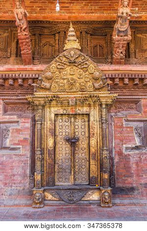 Golden Door Of The Sundari Chowk Temple In Patan, Nepal