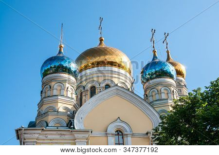 Russia, Vladivostok, July 2018: Cathedral Of Intercession Of  Holy Virgin