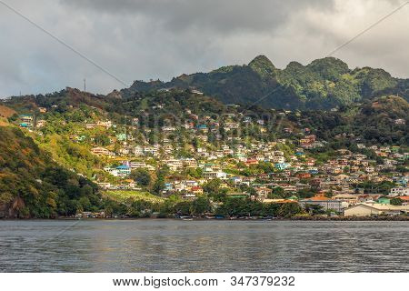 Coastline View With Lots Of Living Houses On The Hill, Kingstown, Saint Vincent And The Grenadines