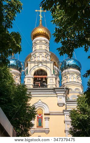 Russia, Vladivostok, July 2018: Cathedral Of Intercession Of  Holy Virgin