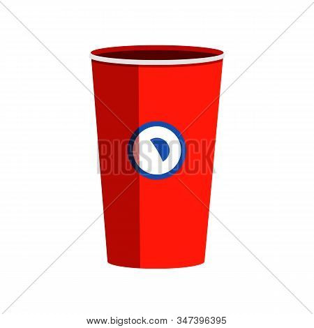 Red Disposable Cup In Flat Style. Coffee Plastic Cup Isolated On White Background.
