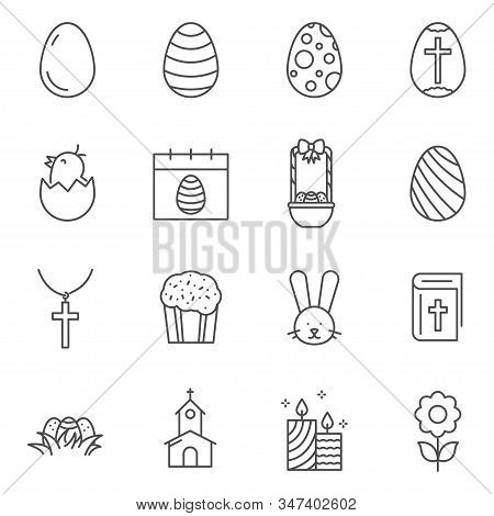 Set Of Easter Line Vector Icons. Outline Style