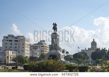 November 27, 2019, Havana, Cuba. Statue Of General Maximo Gomez Against A Blue Cloudy Sky. Maximo Go