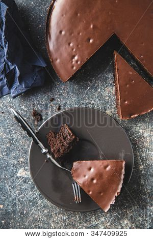 Chocolate brownies cake on plate.