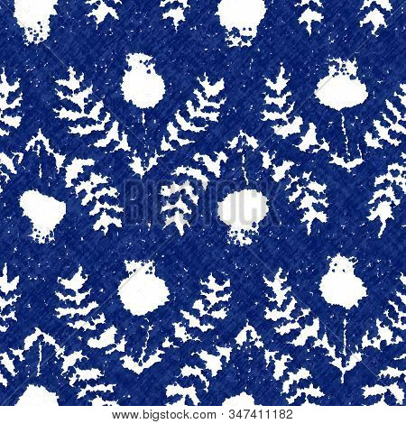 Floral Cyanotype Dyed Effect Worn Navy Pattern