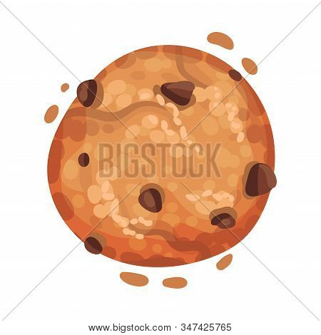 Oatmeal Cookie With Chocolate Crumbs Isolated On White Background Vector Item