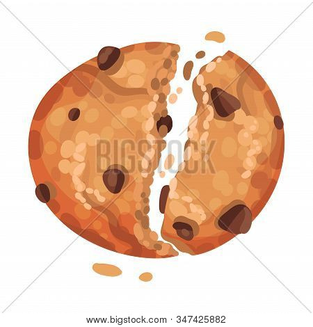 Oatmeal Cookie With Chocolate Crumbs Isolated On White Background Vector Item