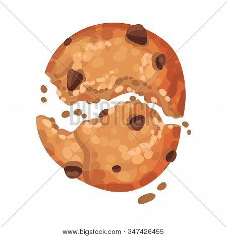 Oatmeal Cookie With Chocolate Crumbs Isolated On White Background Vector Item