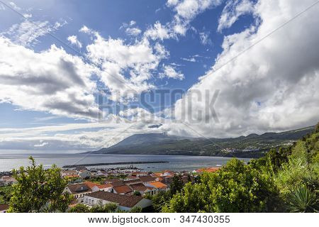 Wide Angle View Of Lajes Do Pico And Surrounding Coastline On Pico Island In The Azores, Portugal.