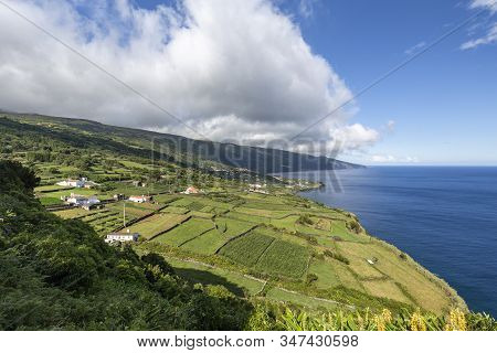 View Of Coastline And Fields In Ponta Da Queimada On Pico Island In The Azores, Portugal.