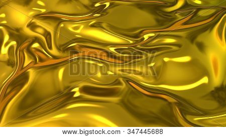 3d Render Beautiful Folds Of Golden Silk In Full Screen, Like A Beautiful Clean Fabric Background Li