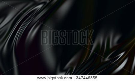 3d Render Beautiful Folds Of Black Silk In Full Screen, Like A Beautiful Clean Fabric Background. Si