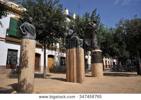 Seville, Spain - July 12, 2011:sculptures On The Alameda De Hercules In Seville