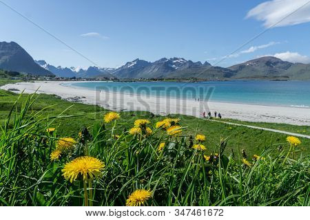 Flakstad Beach On The Lofoten During Midsummer